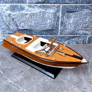 地中海风格木质帆船模型摆件海洋装饰木制游艇快艇模型工艺品礼品
