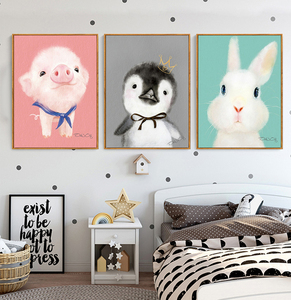 现代儿童房装饰画 萌宠挂画可爱猪猪兔子装饰画客厅卧室床头挂画