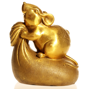 开运纯铜黄金袋老鼠风水摆件铜财运鼠十二生肖鼠招财家居饰品