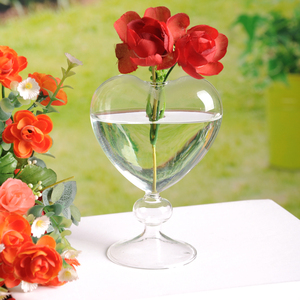欧式创意心形玻璃花瓶 人工吹制花瓶 家居装饰摆件 水培玻璃容器