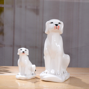 陶瓷生肖动物招财彩色白小狗狗风水家里摆设的饰品客厅工艺品摆件