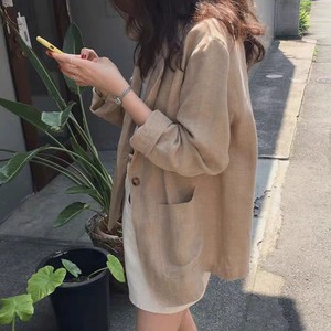 韩国薄款棉麻西装外套女夏季新款时尚宽松纯色防晒亚麻小西装上衣