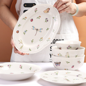 盘子碗碟套装家用欧式蝴蝶网红餐具汤碗创意北欧碗盘碗筷盘子组合