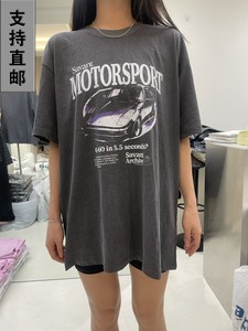 韩国东大门正品夏女装代购圆领单色字母汽车宽松中长款T恤FLAUNT