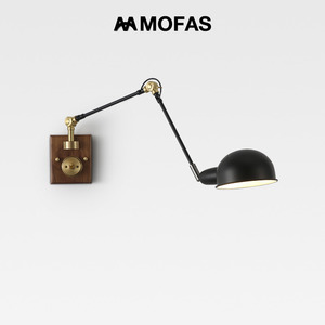MOFAS北欧日式复古工业侘寂风带开关灯长臂实木卧室床头阅读壁灯