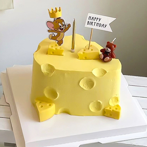网红奶酪生日蛋糕装饰插件卡通米老鼠杰瑞甜品儿童派对创意摆件