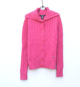 保暖秋季甜美小熊羊绒衫玫红色纽扣开衫女装款外套毛衣155-160CM