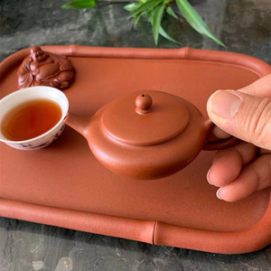 家用茶具小号迷你紫砂朱泥扁舟壶容量约50CC个人自用泡茶壶茶玩壶