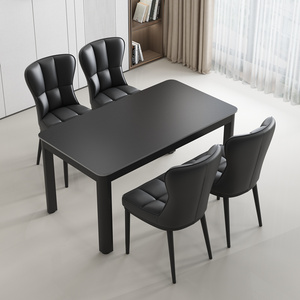 长方形岩板餐桌小户型家用现代简约纯黑白餐桌椅组合4人6人饭桌子