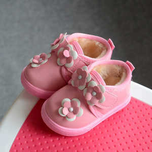 冬季女宝宝0-1-2岁女童公主鞋加绒保暖婴儿雪地靴学步鞋防水棉鞋