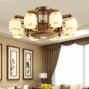 中式吊扇灯隐形负离子家用风扇灯复古风扇吊灯客厅餐厅LED风扇灯