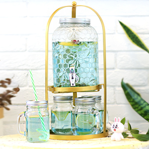 婚庆甜品台金色鸟笼架带龙头玻璃饮料瓶自助沙龙果汁罐柠檬蜂蜜瓶