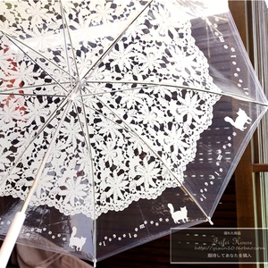 包邮韩国日系创意猫咪透明雨伞 蕾丝伞透明伞长柄伞学生晴雨伞女