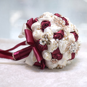 欧美韩式宫庭风领证新娘手捧花球仿真玫瑰绸缎丝带结婚庆摄影道具