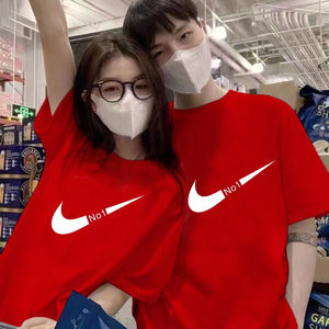 Nike耐克中国风情侣装大红色短袖T恤半截袖创意对号中高考考试衣
