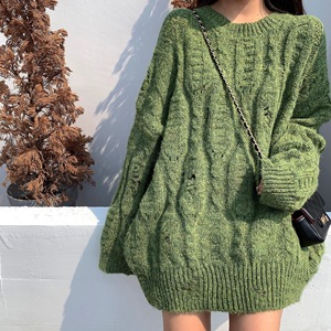 抹茶绿色套头毛衣外套女中长款宽松外穿加厚超仙麻花针织衫上衣冬