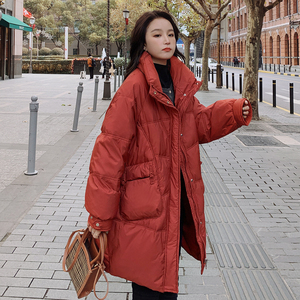 桔红色羽绒服女2023冬季新款白鸭绒保暖中长款宽松小个子加厚外套