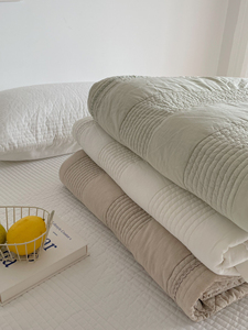 纯色夹棉夏凉被加厚床盖空调被100%全棉ins简约竖条绗缝空调被芯
