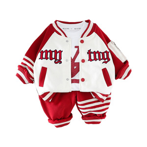 婴儿衣服春季运动字母棒球服三件套装一2周岁3男宝宝洋气春秋装潮