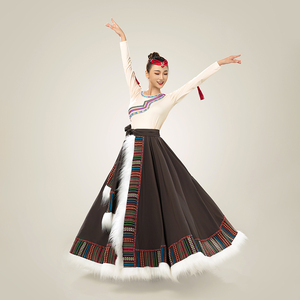新款藏式舞蹈练习裙套装半身裙藏族广场舞跳舞裙学校练功服专用