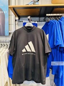 正品Adidas阿迪达斯BASKETBALL篮球黑色宽松版休闲短袖T恤IR8492