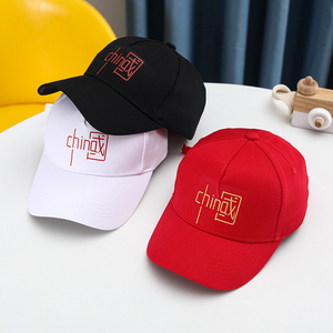 儿童帽子国潮烫画棒球帽红色中国风帽子学生活动运动会鸭舌帽定制