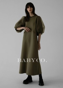 日本贵牌小众设计感法式复古欧根纱网纱泡泡袖卫衣连衣裙长裙