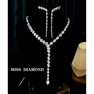 MISS DIAMOND奢华礼服镶锆石长款Y字项链法式新娘礼服耳环套装闪