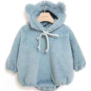 现货韩国进口婴儿冬装毛绒小熊连体衣宝宝可爱小动物加厚保暖爬服