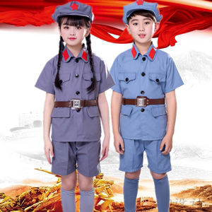 六一儿童小红军演出服装男女忆闪闪的红星舞蹈合唱表演服幼儿军装