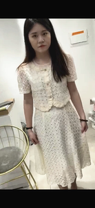 伊恋秀莎2024假两件连衣裙女甜美减龄时尚小香风镂空透气蕾丝A裙