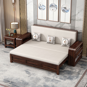 新中式实木沙发床折叠两用罗汉床紫金檀木推拉多功能客厅双人床榻