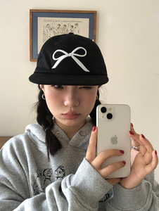 【白色蝴蝶结】韩国小众设计软顶黑色平檐帽立体蝴蝶结刺绣遮阳帽
