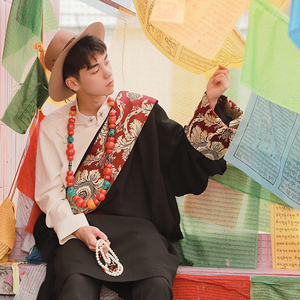 「桑梓」西藏服饰藏族传统服装康巴藏装全套藏袍男 复古汉服披锦