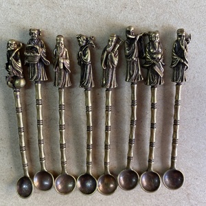 古董收藏古玩纯铜铜器黄铜八仙药勺一套小勺子银勺铜勺