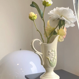 陶瓷花瓶27cm高温瓷器可水养花卉鲜花康乃馨中古法式高档家居饰品