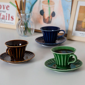 壹铭 日式复古风祖母绿竖纹陶瓷咖啡杯碟单品咖啡分享杯茶杯180ml