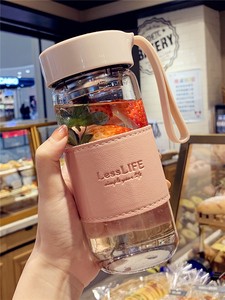 星巴克官方旗舰店韩版清新耐热玻璃杯女士带提绳便携茶隔泡花茶杯
