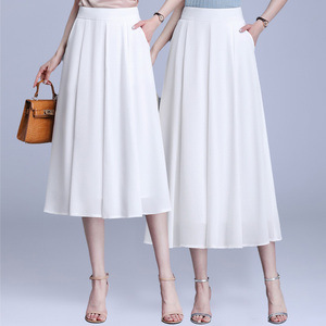 白色半身裙百褶裙雪纺裙子夏季女2024新款小个子长裙气质垂感伞裙