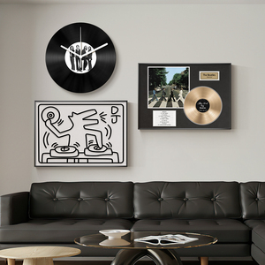 高级感小众艺术组合装饰画带时钟黑胶唱片挂画餐厅黑白复古风壁画