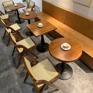 复古咖啡厅实木桌椅网红甜品烘焙店桌子西餐厅酒吧民宿小方圆桌椅