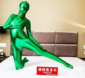 ZENTAI绿色涂胶全包紧身衣高光演出服塑身衣 夜店DS服装量身定制