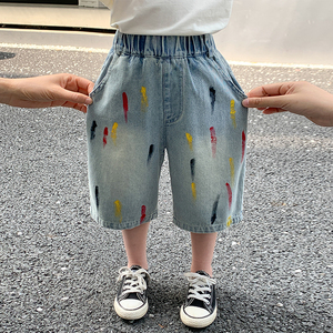 儿童牛仔裤男童短裤夏季宝宝薄款裤子男孩夏款外穿帅气小童七分裤