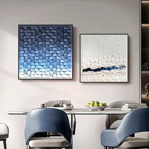 几何抽象餐厅装饰画创意方形挂画蓝色方块背景墙壁画高档大气墙画
