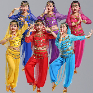 印度舞儿童演出服装天竺少女肚皮舞印度舞套装跳舞长袖新疆舞蹈服
