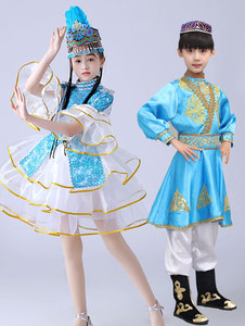 新疆舞蹈演出服儿童女童少数民族哈萨克女族服装维吾族舞蹈演出服