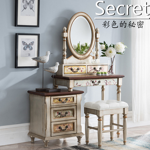 美式古典彩绘别墅实木家具小户型彩绘梳妆台化妆桌床头柜批量促销