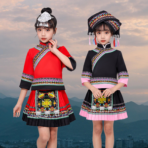 广西壮族三月三少数民族服装儿童傈僳族男童女童黑色新款舞蹈服饰