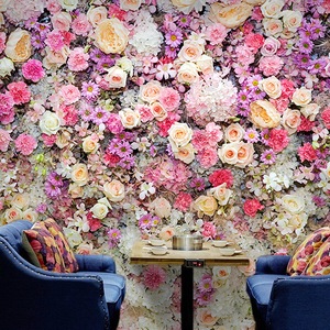 现代粉色浪漫玫瑰鲜花墙壁纸卧室美容美甲店婚纱摄影背景墙纸墙布