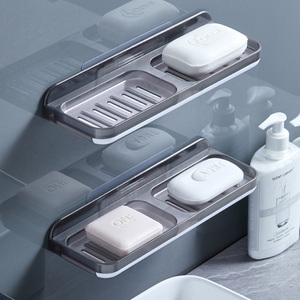 肥皂盒吸盘免打孔壁挂式浴室置物架家用卫生间创意双格沥水香皂盒